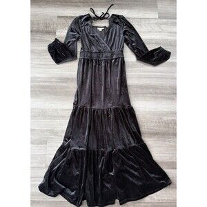 Knox Rose Black Velvet Tiered Maxi Dress Size XS